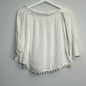 Lilly Pulitzer Off the Shoulder White PomPom Peasant Boho Top Womens Size XSmall